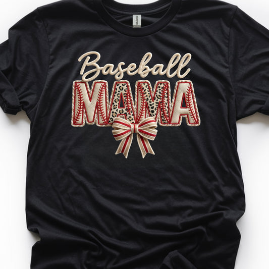 Baseball Mama w/ Bow_Leather Faux