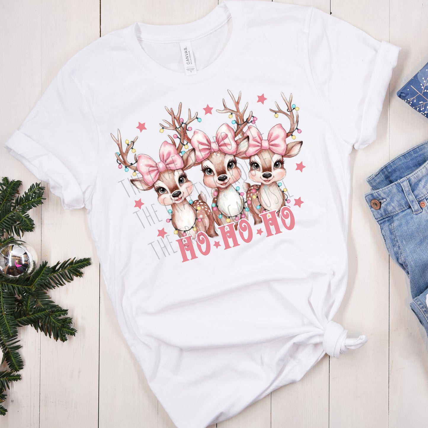 Ho Ho Ho Reindeer Pink Bows